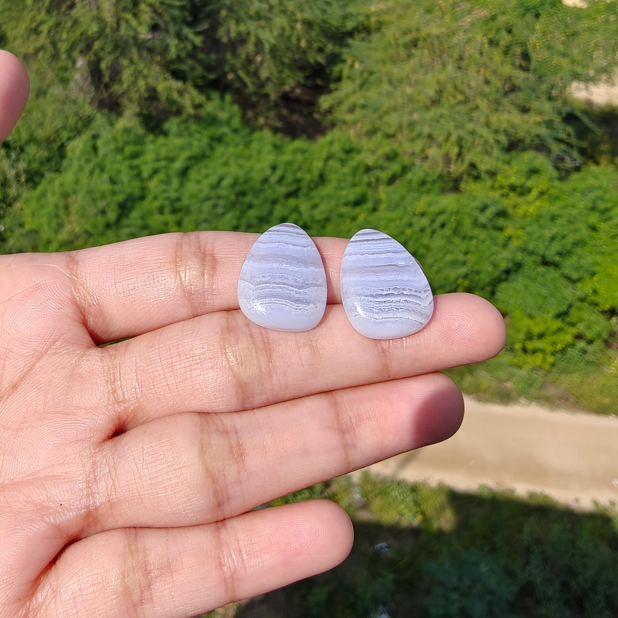 15X20MM Blue Lace Agate Shape Earrings Pair: Loose Gemstones
