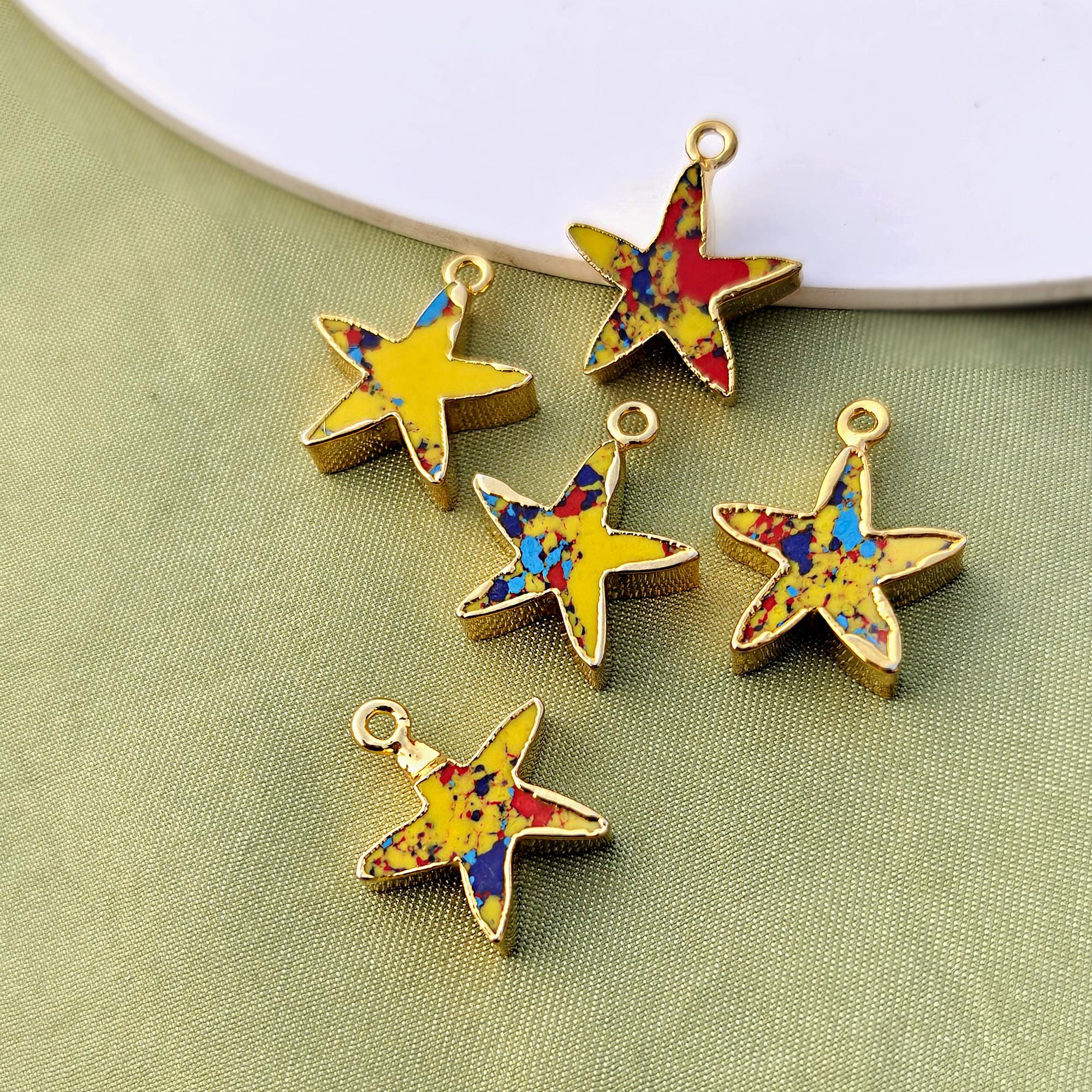 Yellow Mosaic Jasper Star Shaped Connector Gold Electroplated Charms Finding