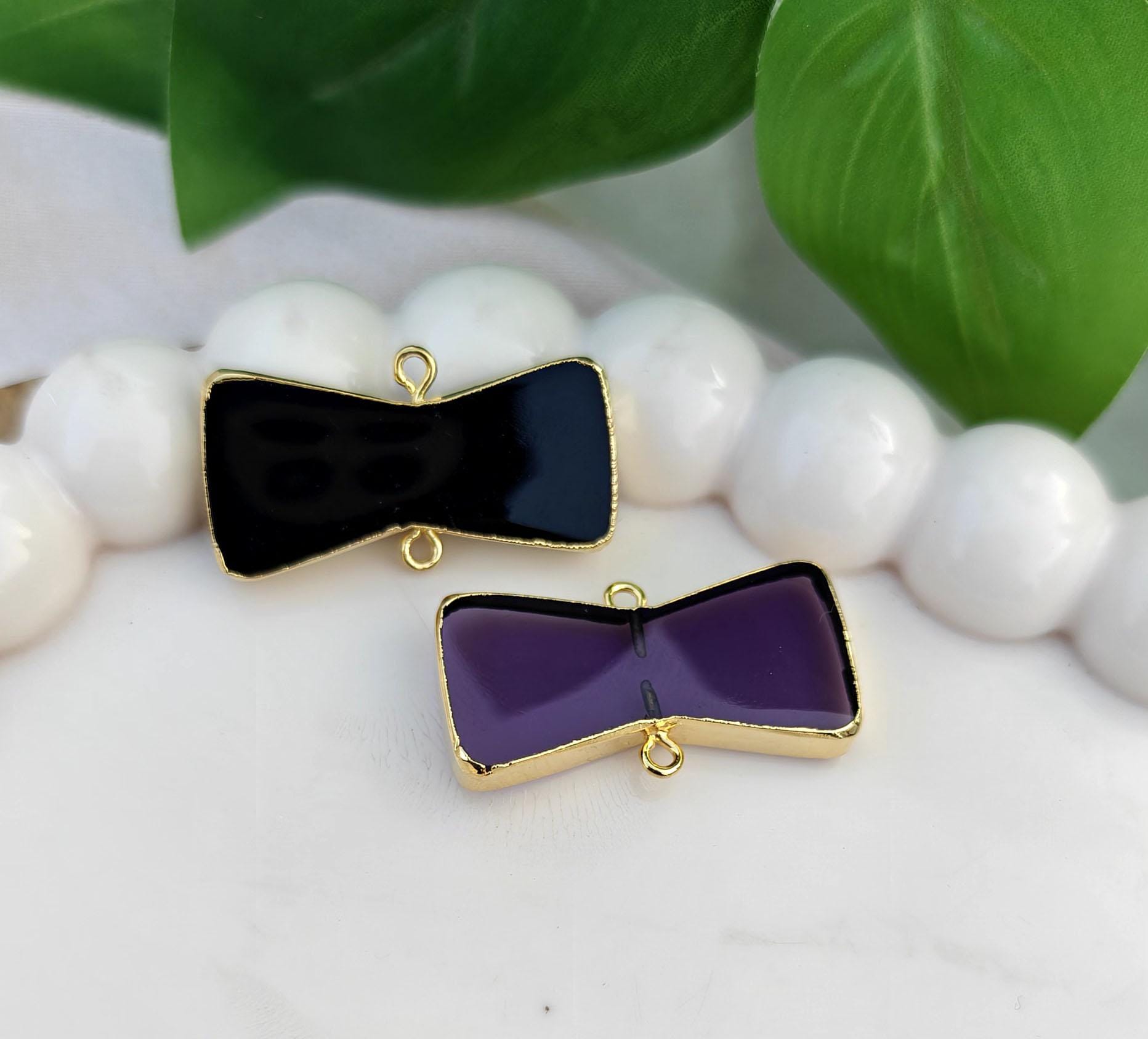 Amethyst & Black Onyx Bow Shape Connector: Natural Gemstone