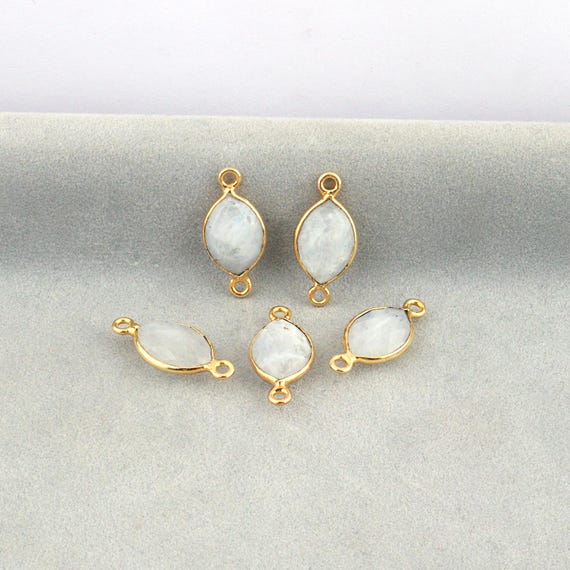 Moonstone Aqua Chalcedony Connector Garnet Quartz Gold Plated Marquise Double Bail Jewelry Charms