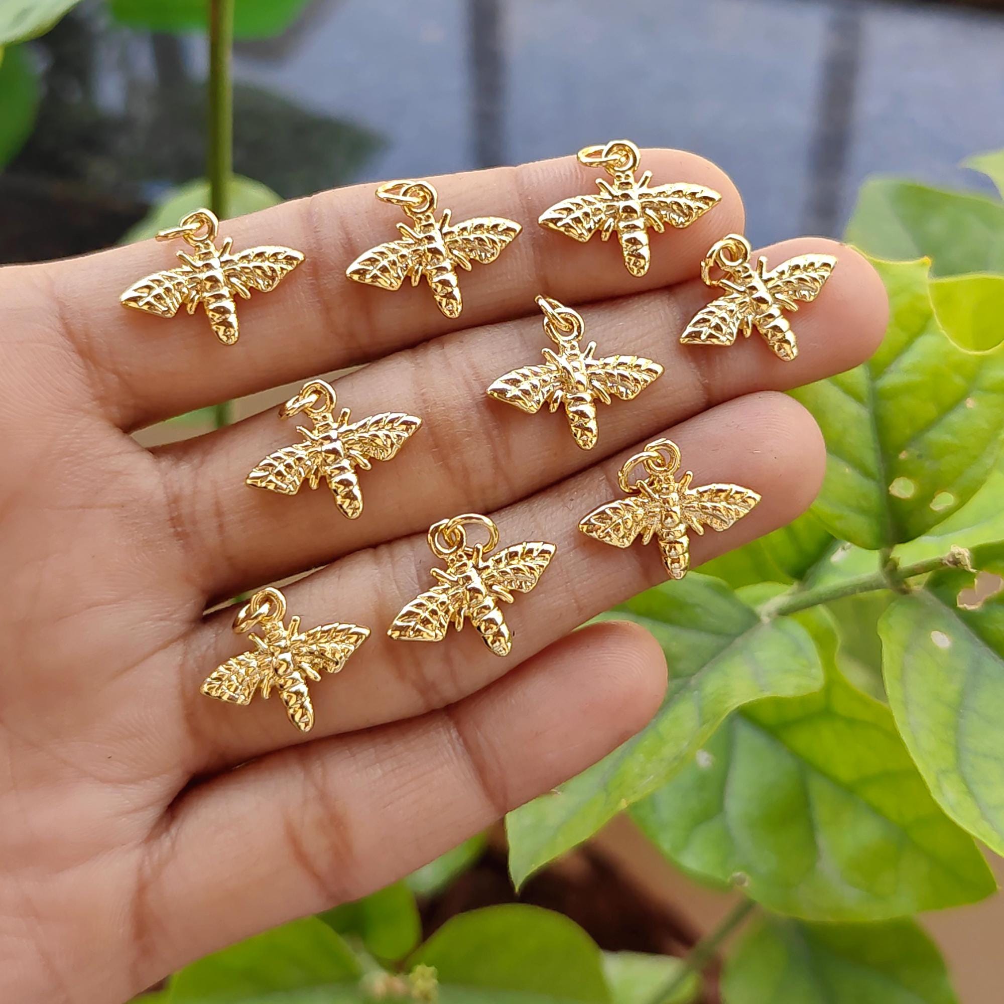 Gold Plated Bea Charm Pendant Honeybee Connector Insect Jewelry Supply Component