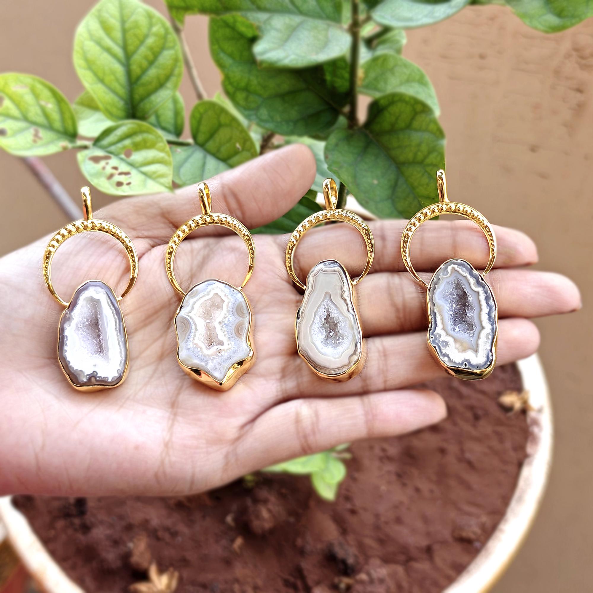 Geode Druzy 18k Gold Plated Pendant Charm Agate Pendant Bezel Jewelry Making Components