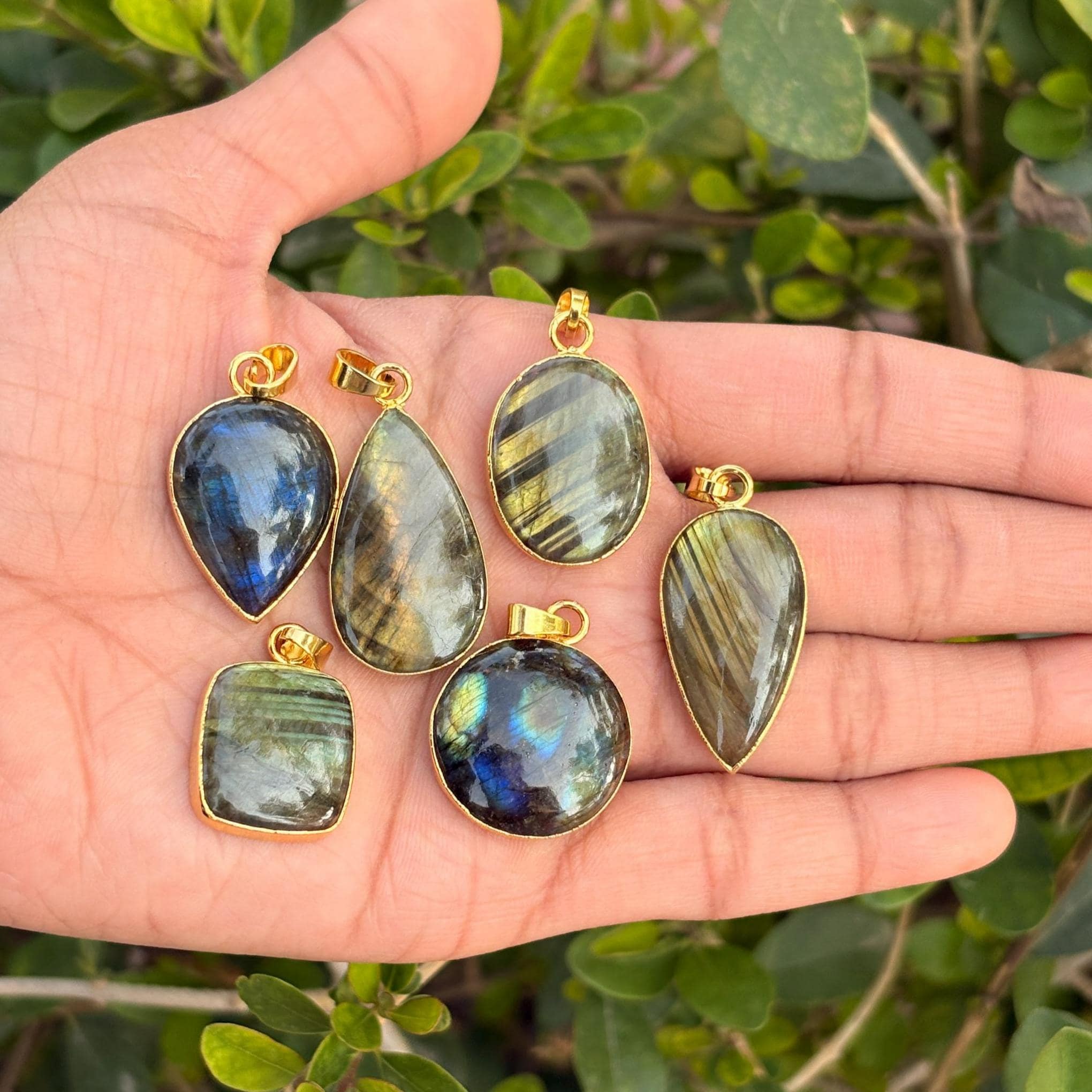 Natural Labradorite Gemstone Pendant, Gold Plated Jewelry
