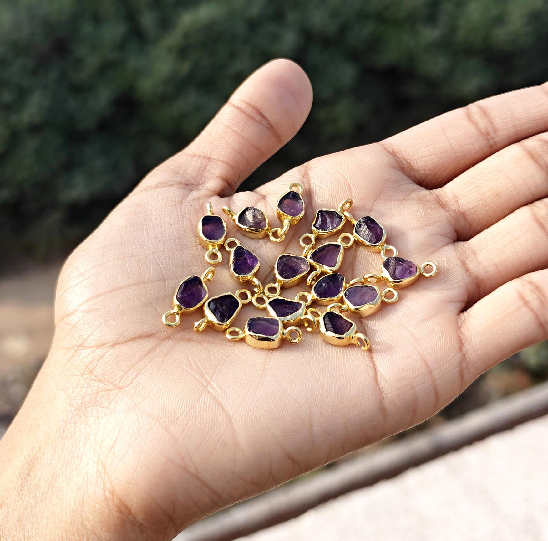 Raw Amethyst Double Bail Connector Uncut Rough Charms For Making & Healing Supplies