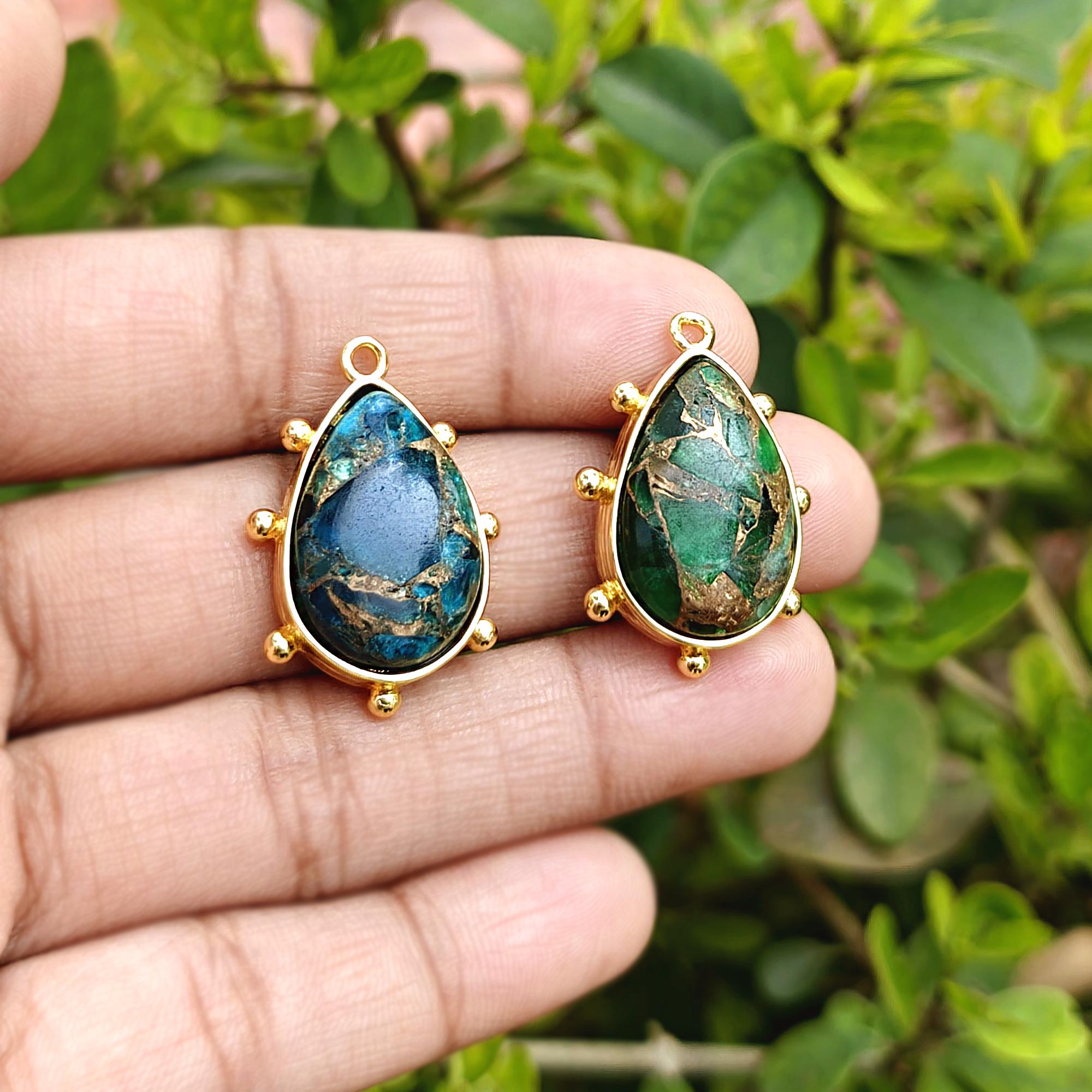 Mohave Copper Turquoise Pear Pendant Connector Gold Plated Brass Component