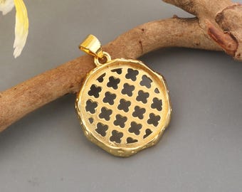 Gold Plated Round Pendant Mount 19mm Filigree Cabochon Setting Jewelry Making Supply DIY Pendant