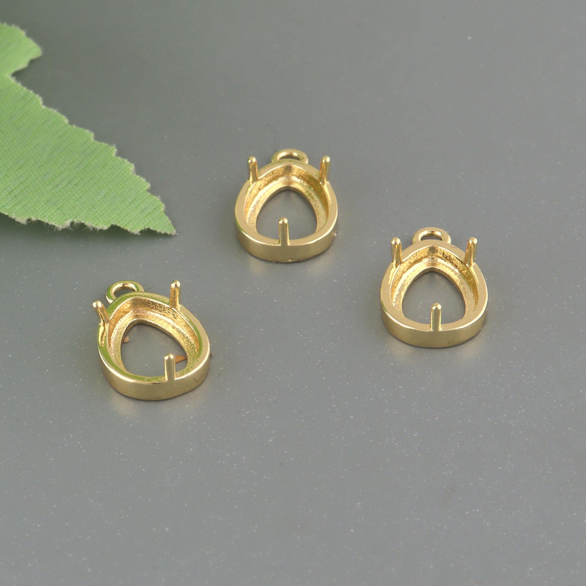 Gold Plated Brass Pear Shape Prong Setting Charm for 8x10mm Stone – Jewelry Making Supplies
