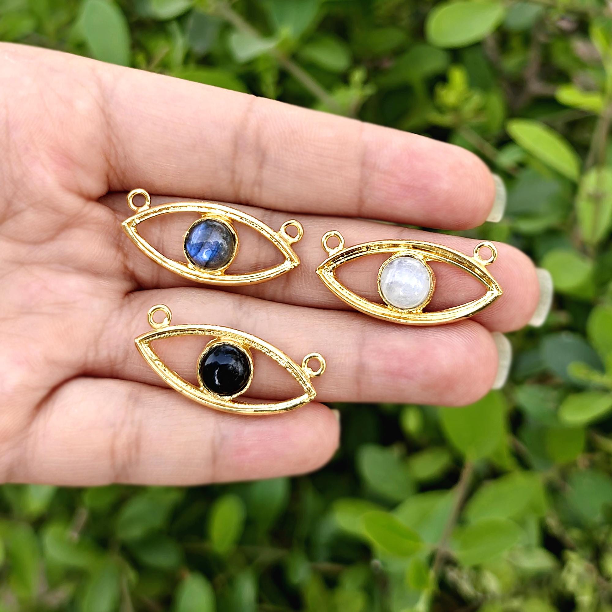 Labradorite Gold Plated Evil Eye Gemstone Connector Onyx