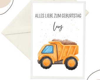 Verjaardagskaart voor kinderen: bouwplaats | Graafmachine of kiepwagen | Kinderkaart voor jongens | Gefeliciteerd | Kinderverjaardagskaart A6