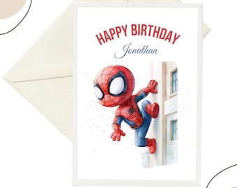 Gepersonaliseerde Spiderman verjaardagskaart A6 | Verjaardagskaart voor jongens | Superheldenkaart | Gepersonaliseerde naam | Verjaardagscadeau