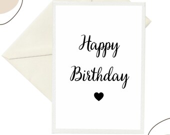 Cartão de aniversário feminino, moderno e minimalista, com desenho de coração, mensagem de aniversário glamorosa, cartão elegante com envelope A6.