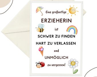 Afscheidscadeau voor kleuterleidsters en pedagogen – Afscheidskaart voor kleuterleidsters – Bedankt voor de juf/meester – Cadeau voor kinderdagverblijf – Onvergetelijke kaart A6