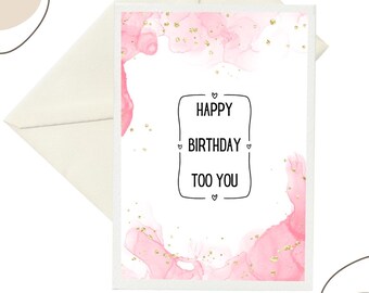Cartão de Feliz Aniversário | Cartão de aniversário elegante com design rosa e dourado | Cartão de felicitações moderno com envelope | Cartão A6 minimalista