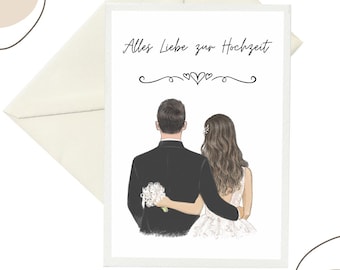Wedding card ‘All the best for your wedding’ – elegant congratulations card with bride and groom motif, wedding card, modern greeting card