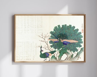 Japanese Peacock Woodblock Print | RIJKS Museum | Vintage Ukiyo-e Bird Art | Restored | 300DPI (Digital Download)