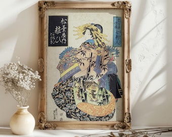 Vintage Japanese Woman Portrait | RIJKS Museum | Ukiyo-e Tiger Pattern Kimono | Restored | 300DPI (Digital Download)