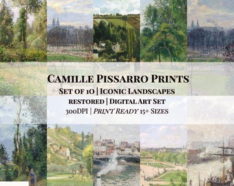 Set of 10 Camille Pissarro Classic Landscapes | French Painting Masters | Restored & 300DPI | (Digital Product)