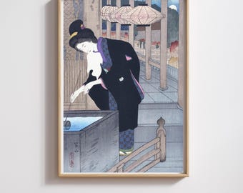 Vintage Ukiyo-e Night Scene | RIJKS Museum | Woman Collecting Water | Restored | 300DPI (Digital Download)