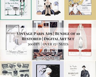 10 Vintage Paris Ads: Restored Fashion & Travel Prints (Digital Download) | Free Gift