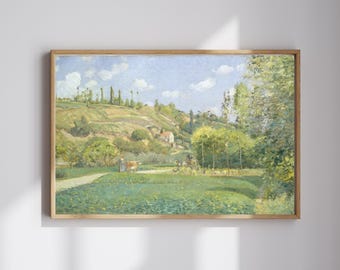 Camille Pissarro Classic Landscape | A Cowherd at Valhermeil, Auvers-sur-Oise | Restored & 300DPI | (Digital Product)