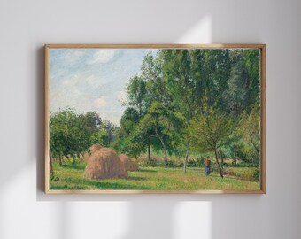 Camille Pissarro Classic Landscape | Haystacks, Morning, Eragny | Restored & 300DPI | (Digital Product)