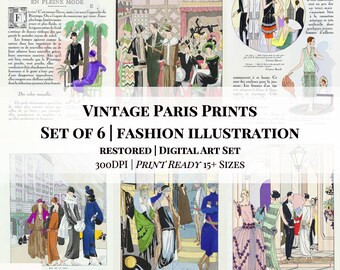 1920s Art Deco Fashion Prints | Set of 6 | Vintage Paris Illustration (Digital Download)