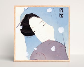 Vintage Japanese Woman Portrait Print | RIJKS Museum | Blue Winter Art | Restored | 300DPI (Digital Download)