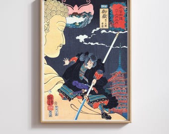 Vintage Japanese Art | RIJKS Museum | Warrior & Buddha Woodblock | Restored | 300DPI (Digital Download)