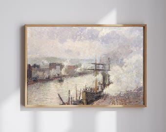 Camille Pissarro Classic Landscape | Steamboats in the Port of Rouen | Restored & 300DPI | (Digital Product)