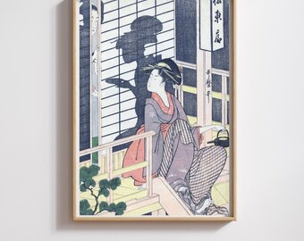 Vintage Waitress Woodblock Print | RIJKS Museum | Ukiyo-e Restaurant Scene | Restored | 300DPI (Digital Download)