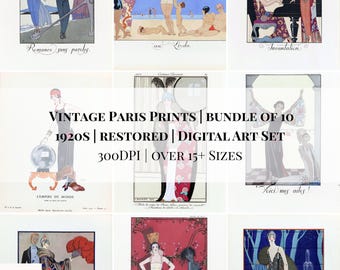 1920s Art Deco Fashion Prints | Set of 10 | Vintage Paris Illustration (Digital Download)