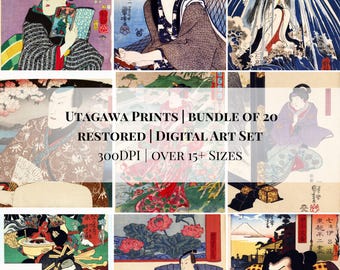 20 Vintage Utagawa School Japanese Prints: Edo Period Art (Digital Download) | Free Gift