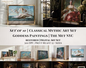 10 Restored Mythology Art Prints | Classical Goddess Paintings (Digital Download)