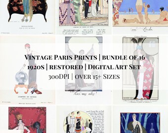 1920s Art Deco Fashion Prints | Set of 16 | Vintage Paris Illustration (Digital Download)