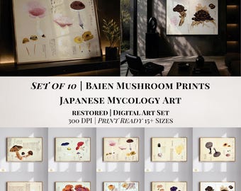 Japanese Mushroom Art Prints: Baien Kinpu Set (Digital Download)
