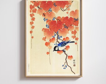 Japanese Print | RIJKS Museum | Ukiyo-e Bird & Autumn Leaves | Restored | 300DPI (Digital Download)