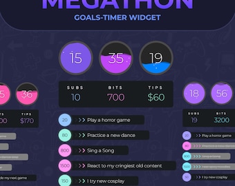 Megathon Widget | Countdown Timer, Goals, Commands | Subathon Stream Widget