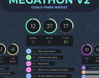 Megathon Widget - Twitch Subathon Countdown Goals-Timer Widget, Commands, Customizable Stream Widget