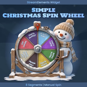 May include: A Christmas-themed spin wheel with eight segments, each with a different holiday activity. The wheel is held by a snowman wearing a hat and scarf. The text "SIMPLE CHRISTMAS SPIN WHEEL" is at the top.