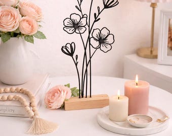 LineArt Floral Bouquet | Minimalist Art on a Wooden Base | Modern | Floral Decoration | Plants | Gift Idea | Living Room Decoration