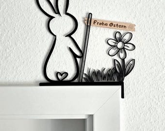 Easter decoration, Easter sign, 3D printed Easter bunny with laser-cut wooden sign, bunny decoration, Easter gift idea, sustainable, door corner sign, decoration