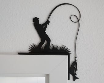 Angler Door Frame Decoration – Minimalist Art Line Design, Modern, 3D Printed Home Decor, Gift Idea, Fishing