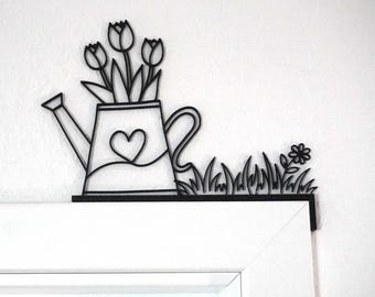 Door frame decoration spring | 3D watering can with tulips | modern wall decoration for doors, windows, shelves | minimalist handmade spring decoration
