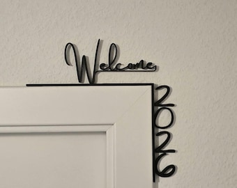 Welcome 2026 Türrahmen Deko | Moderne Silvester- & Neujahrsdeko | Minimalistische Wanddeko 3D für Eingangsbereich