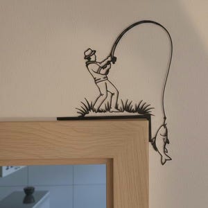 Angler Türrahmen Dekoration – Minimalistisches Art Line Design, Modern, 3D Druck Deko für Zuhause, Geschenkidee, Angeln