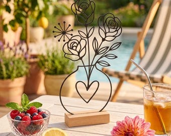 LineArt Decoration | Floral Bouquet | Minimalist 3D Art Wooden Base | Decoration | Modern Design | Gift Idea | Living Room Decoration