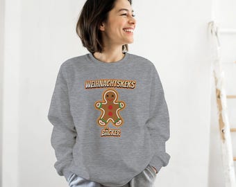 Christmas cookie sweater with gingerbread man motif, unisex sweatshirt for Christmas bakers