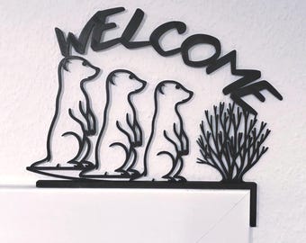Door frame decoration Welcome – 3D printed PLA motif – Meerkat decoration – Ideal as a gift or decoration – Line art decoration