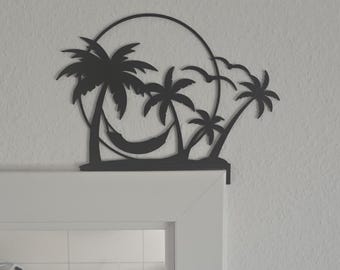 3D Palm Tree Wall Art with Hammock | Summer Decor, Door Frame Decoration, Tropical Wall Decor, Holiday Vibes, Handmade Door Decoration