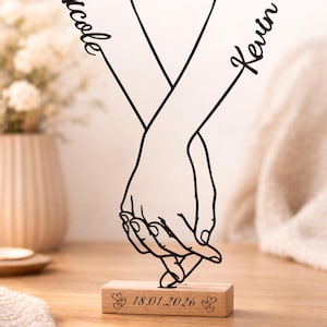 Personalisiertes Pärchen Geschenk | LineArt Aufsteller mit Händen & Namen | 3D Deko für Partner zum Jahrestag,Valentinstag oder zur Hochzeit